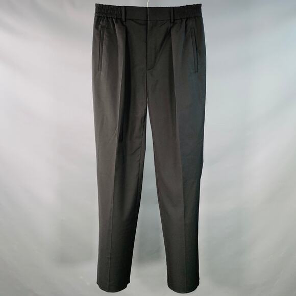 FENDI Size 30 Black Wool Blend Pleated Elastic Waistband Casual Pants